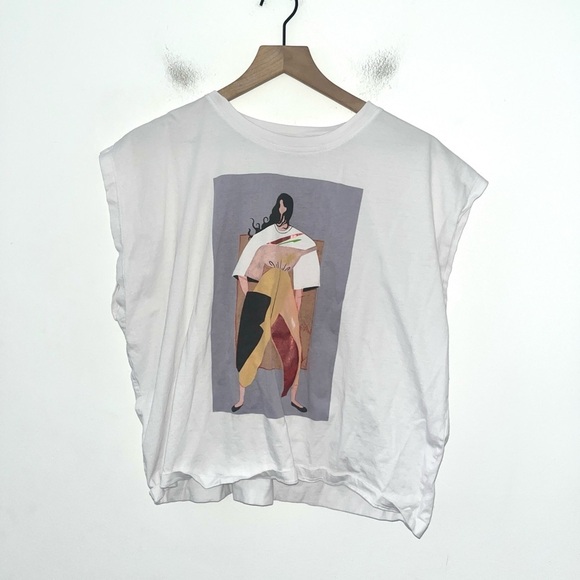 ZARA White Graphic T Shirt Size Large - Picture 6 of 7